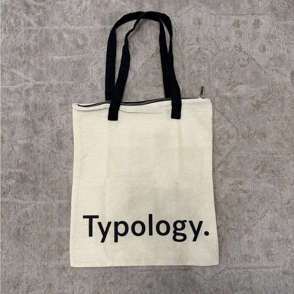 Typology Canvas Tote Bag with Black Handles New